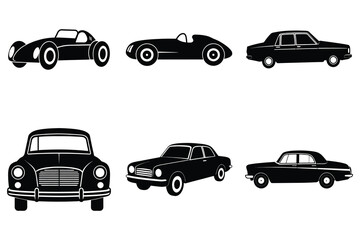 Retro vintage car silhouettes vector bundle on white background