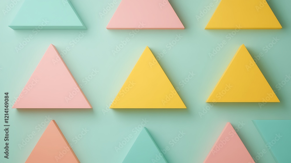 Wall mural Colorful Geometric Triangles in Pastel Shades Arranged on a Calm Background for Creative Projects and Designs