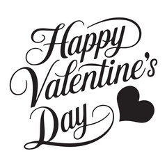 Elegant Black and White Happy Valentine's Day Typography Design.