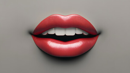 Obraz premium Realistic illustration of red lips with white teeth, red lips isolated