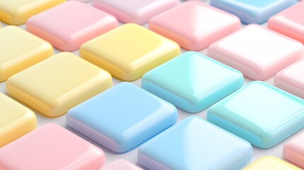Fototapeta premium Colorful Glossy Squares in Soft Pastel Shades Arranged Neatly on a White Background for Abstract Design Purposes