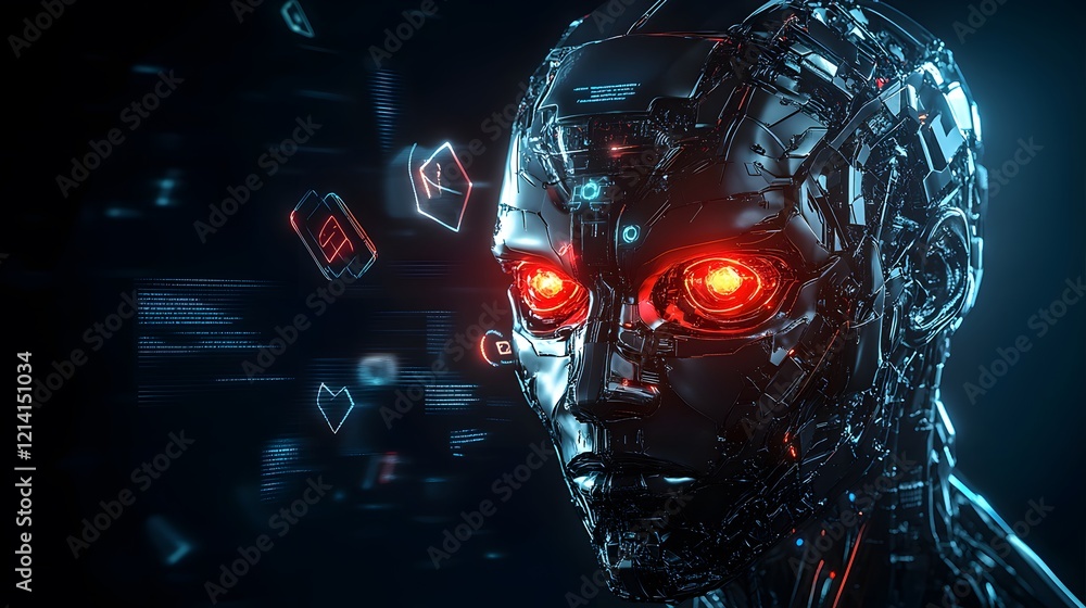Poster advanced robotic head displays digital information processing