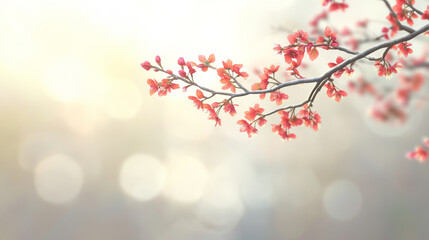 Fototapeta premium Delicate cherry blossoms on branch in soft focus