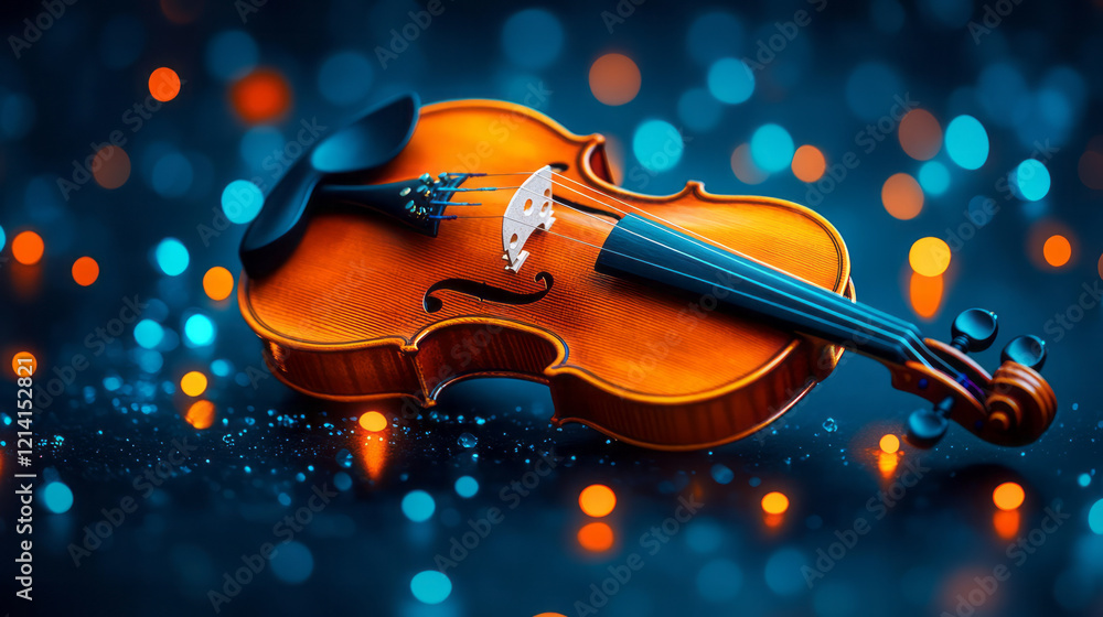 Aufkleber an abstract photograph of a violin with its bow, captured through a shallow depth of field, creating