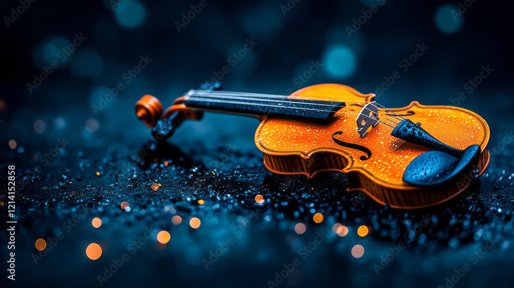 Aufkleber an abstract photograph of a violin with its bow, captured through a shallow depth of field, creating