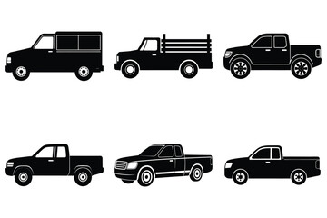 Pickup truck silhouette set on white background isolated