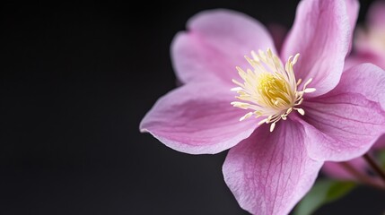 Fototapeta premium Vibrant Pink Clematis Flower Close Up with Dark Background in Spring Blooms : Generative AI