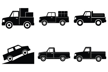 Pickup truck silhouettes vector set on isolated white background