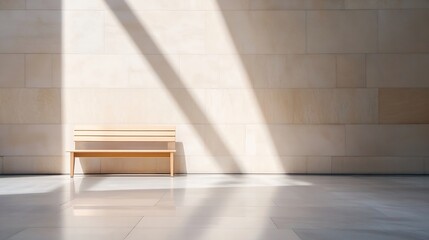 Minimalist Empty Bench in Sunlit Spacious Hall with Natural Light Architectural Design : Generative AI