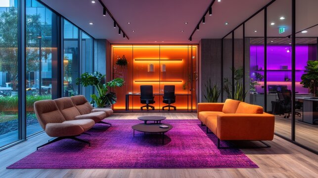 Innovative work environment modern office interior design high-tech workspace urban setting futuristic aesthetics for enhanced productivity