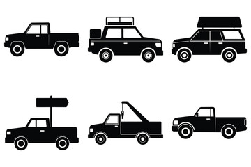 Pickup truck vector silhouette set isolated on white background