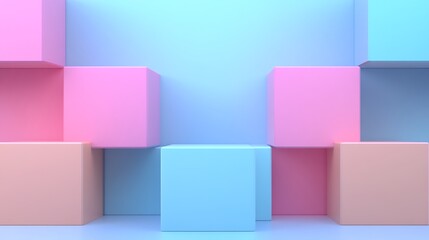Obraz premium Colorful Pastel Cubes on Soft Gradient Background for Modern, Trendy, and Playful Design Concepts