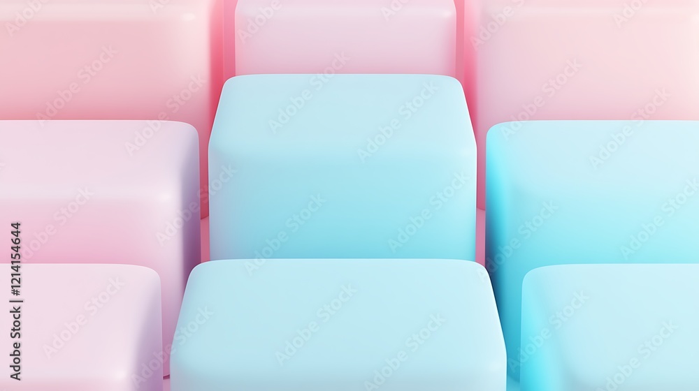 Poster colorful pastel geometric blocks in rows, abstract background with soft hues and modern design eleme