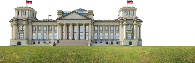 german government reichstag building berlin isolated with german flags