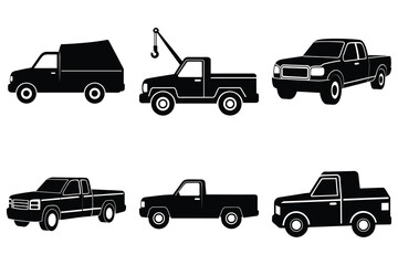 Pickup truck bundle silhouette set vector on white background