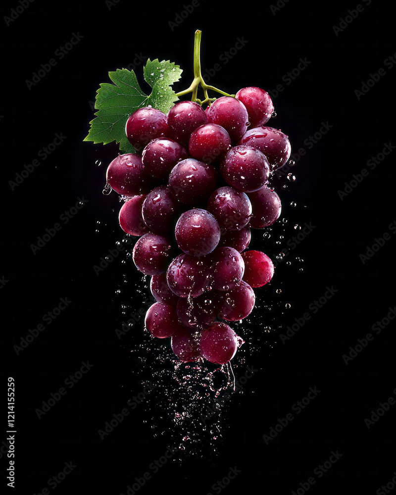 Poster A dynamic image of grapes being poured into a glass, with motion blur capturing the flow and emphasizing the freshness of the fruit,