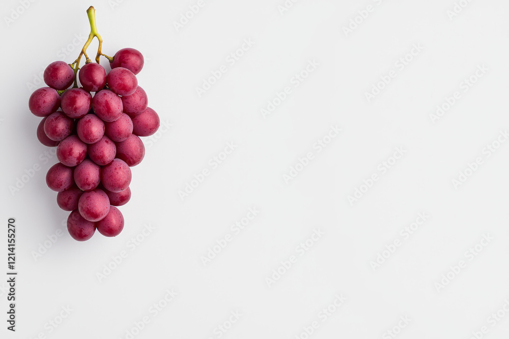 Poster a minimalist photograph of a single grape hanging from a thin vine against a stark white background,