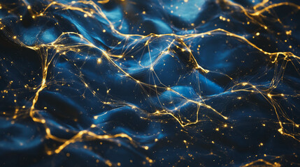 Abstract digital background electromagnetic wave background Innovation digital wave, information technology background and green luxury background with golden line decoration and curve light effect