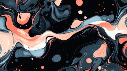 Abstract Fluid Art Design with Black, Coral, and White Elements