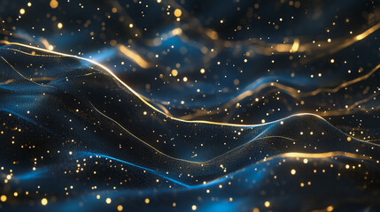 Abstract digital background electromagnetic wave background Innovation digital wave, information technology background and green luxury background with golden line decoration and curve light effect