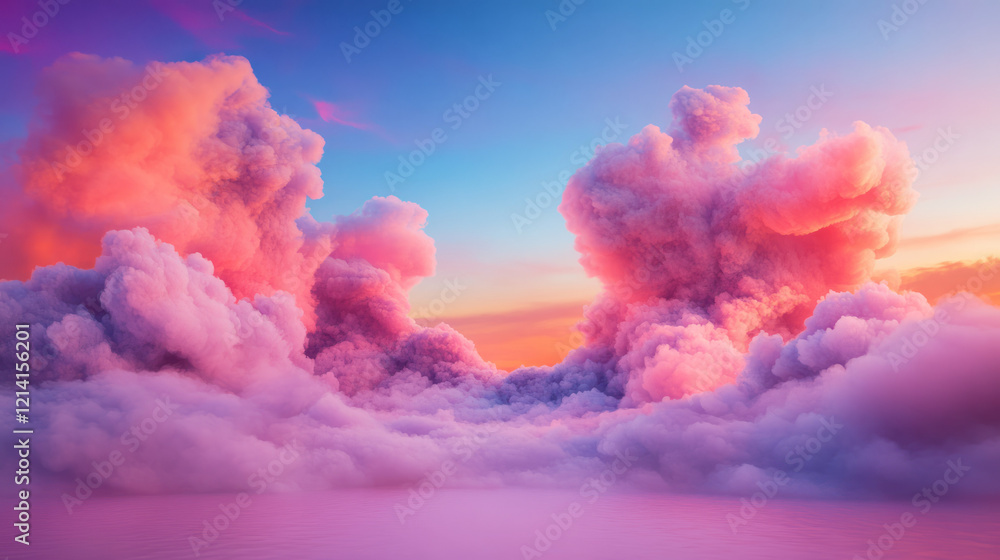 Aufkleber a dreamscape featuring a cityscape melting into colorful clouds and abstract forms, capturing the fl