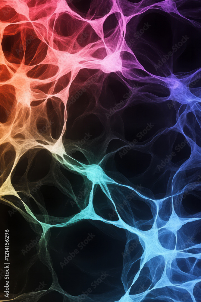 Aufkleber An abstract representation of the mind with interconnected neural pathways illuminated by vibrant, shifting colors, symbolizing the neural basis of hallucinations,