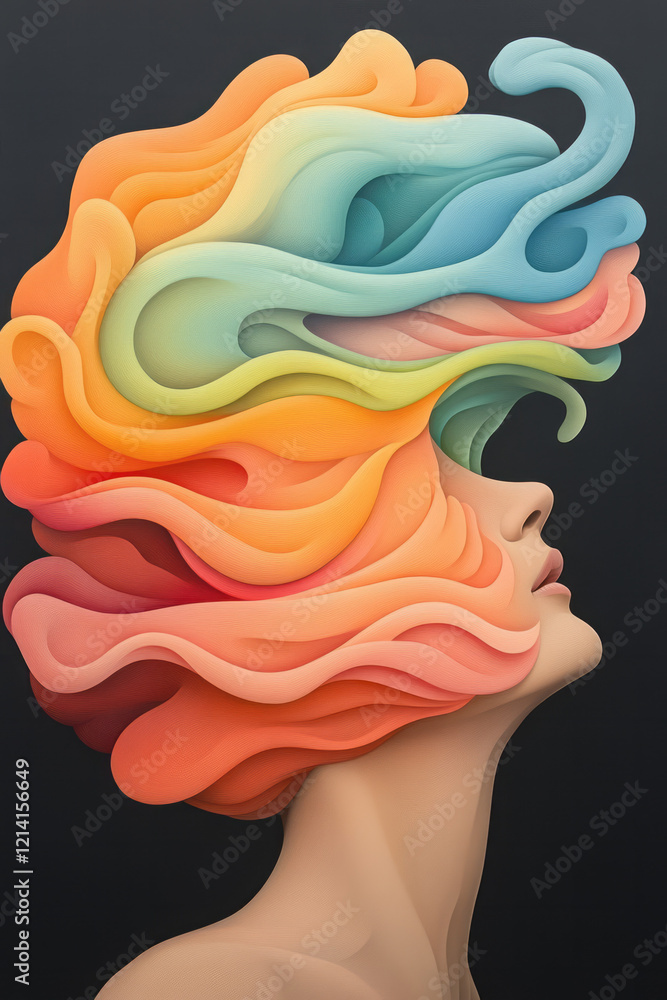Aufkleber a dream-like image of a person with their head open, releasing a cascade of colorful, abstract shape