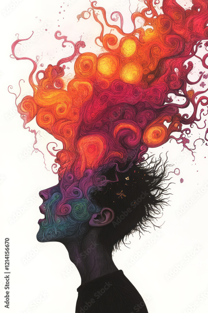 Aufkleber a dream-like image of a person with their head open, releasing a cascade of colorful, abstract shape