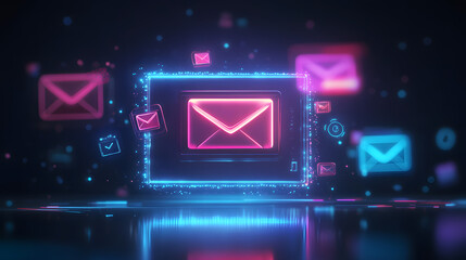 A glowing inbox displaying promotional offers and user engagement metrics, e concept
