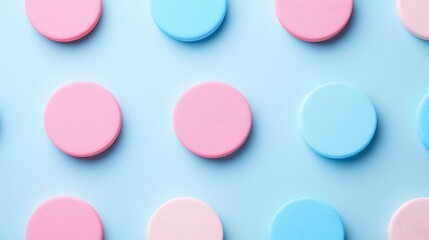 Fototapeta premium Colorful Round Discs in Pink and Blue on a Light Blue Background for Stylish Design Concepts