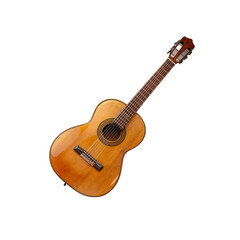 Obraz premium Acoustic Guitar: A classic wooden acoustic guitar with six strings, its warm wood finish inviting a melody to be played. The guitar's body is slightly tilted.