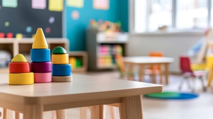 Colorful Educational Toys in a Vibrant Kindergarten Classroom for Interactive Learning : Generative AI