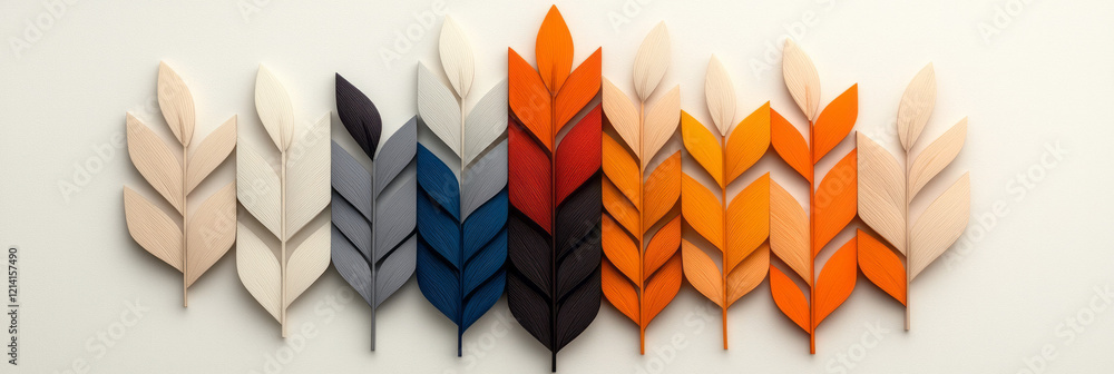 Poster an abstract studio photograph of wheat arranged in geometric shapes, with contrasting colors and cle