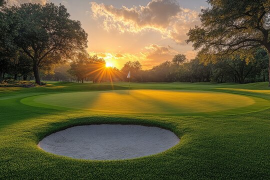 Golfing action at sunset golf course scenic landscape outdoor environment low angle view tranquil experience