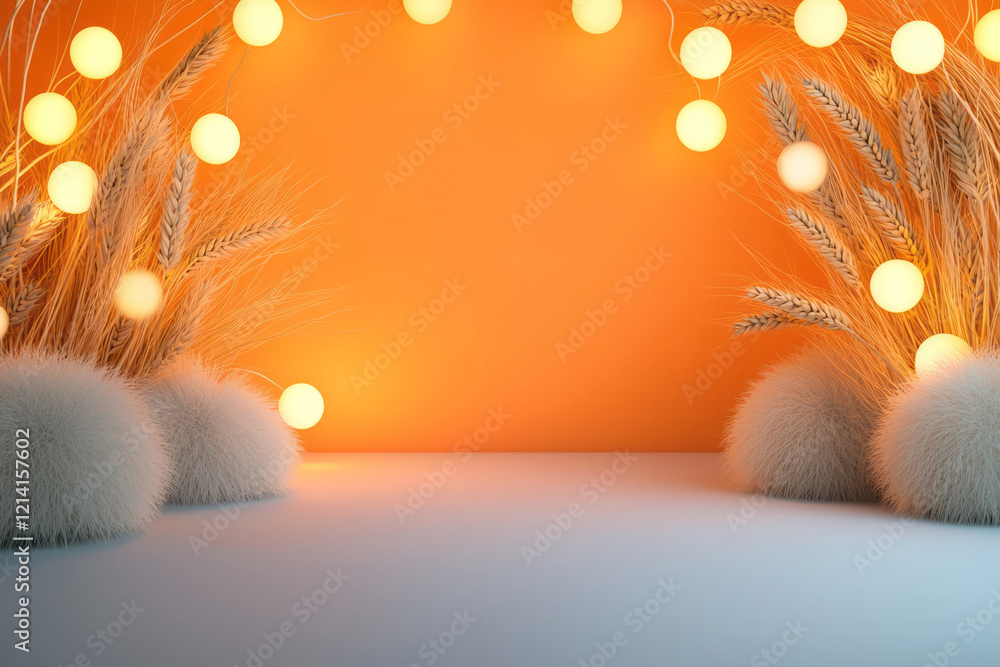 Aufkleber a contemporary studio setup featuring wheat intertwined with fairy lights, creating a magical and wh