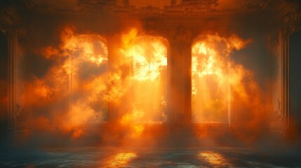 Naklejka premium Golden sunlight illuminating ancient arches