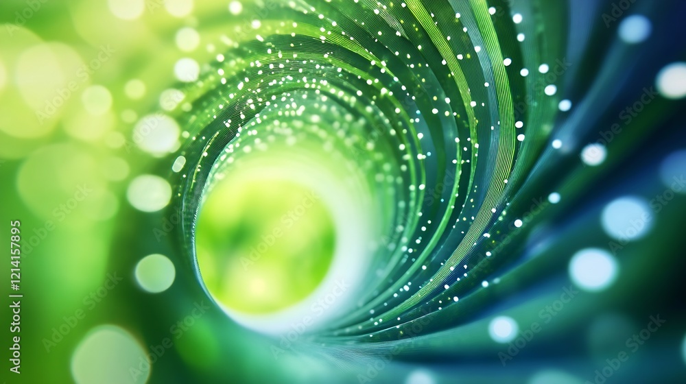 Poster abstract green nature inspired spiral with bokeh light effects : generative ai