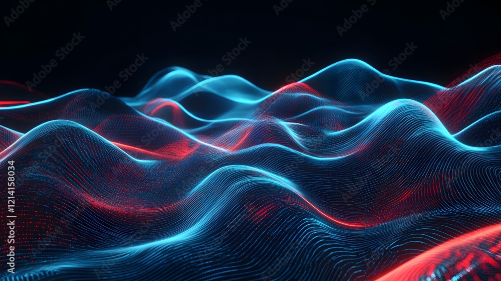Poster abstract red and blue wave data visualization