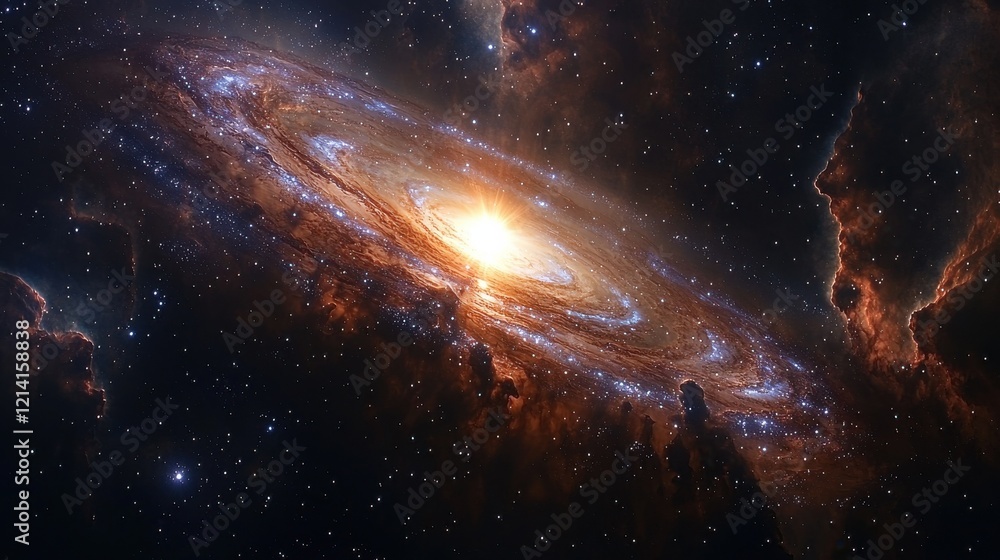 Poster celestial vortex display outer space cosmic interstellar environment wide-angle view galactic swirls