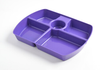 Empty plastic lunch box isolated on white background, workplace food