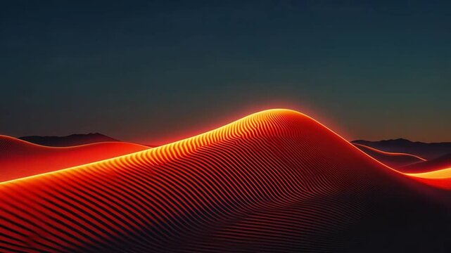 Glowing red sand dunes at sunset. Abstract desert landscape, perfect for wallpapers or design projects.
