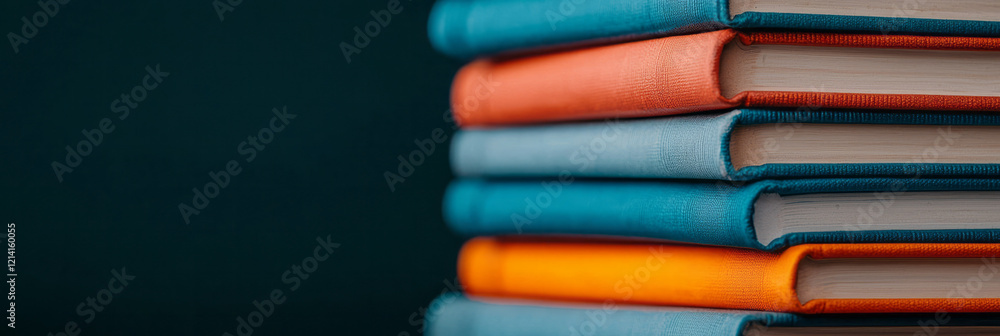 Leinwandbilder a detailed macro photograph of a stack of hardcover books with varied colors and textures, arranged 