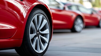 Red Sports Car with Modern Design Parked in Urban Environment : Generative AI