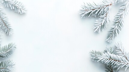 Evergreen branches dusted with frost create a wintery feel, inviting seasonal greetings and decorative ideas