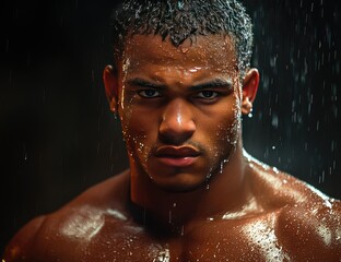 Intense training session gym portrait dramatic lighting close-up athletic focus