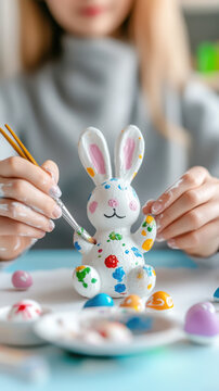Creative easter crafting with a colorful bunny figurine