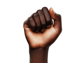 Fist closed in a strong gesture