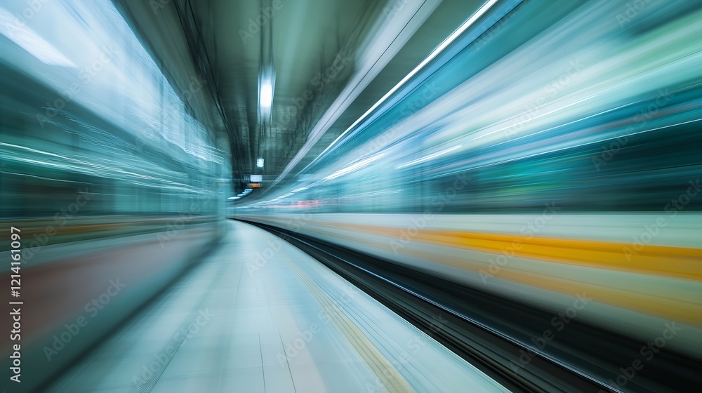 Poster futuristic highspeed train zooming through a modern urban subway station : generative ai
