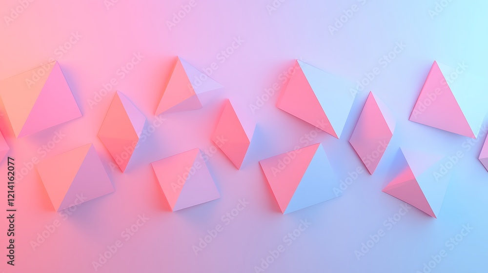 Poster geometric shapes in soft pink and blue lighting creating a modern abstract background for creative p