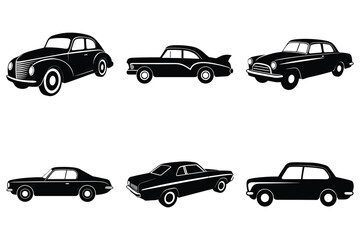 Timeless vintage car silhouettes flat bundle design on white